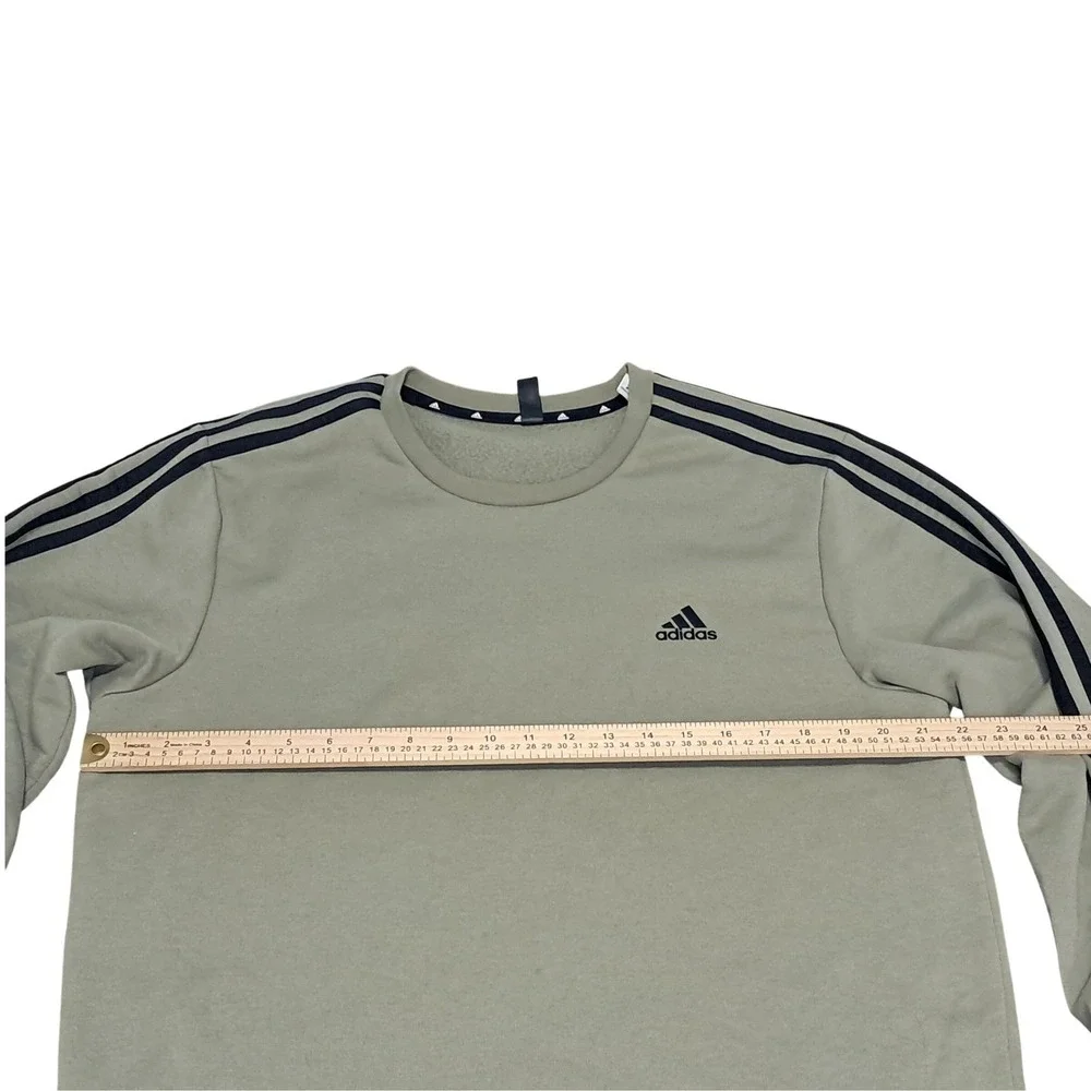 Adidas Primegreen Mens Large Olive‎ Green 3-Stripe Crewneck Sweatshirt Pullover
